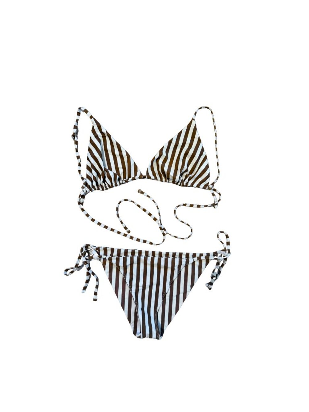 MIKOH Brown White Stripe Triangle String Bikini Set XL